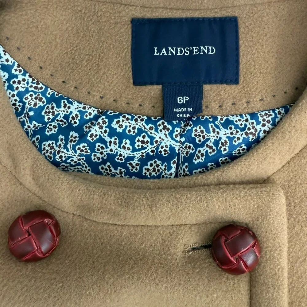 Lands' End Women's Petite Wool‎ & Cashmere Blend Collarless Peacoat, Size 6P